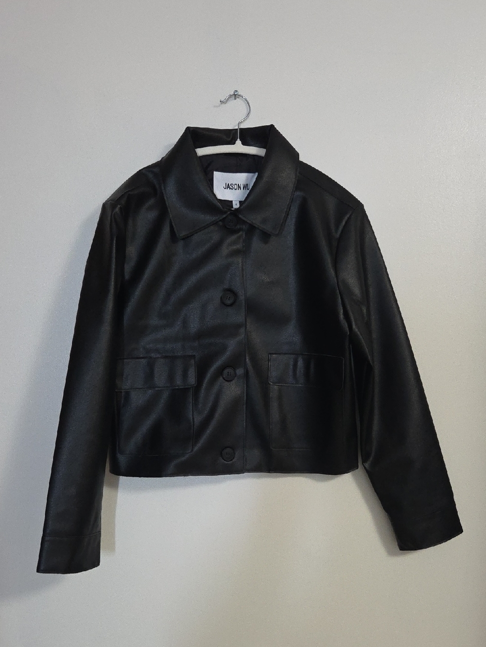 🔥Final Price Jason Wu Black Faux Leather Cropped Button Jacket Small NWT